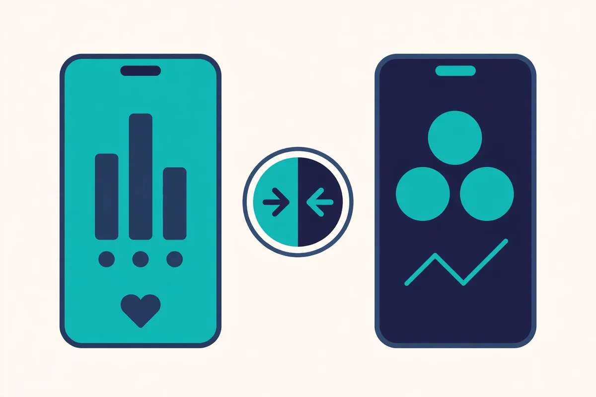 Illustration of two smartphones side by side with a versus symbol, comparison concept